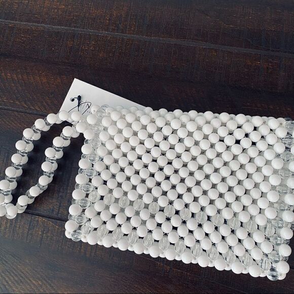 Expressions NYC White Luxury Vegan Beaded Handbag Purse - Picture 5 of 5